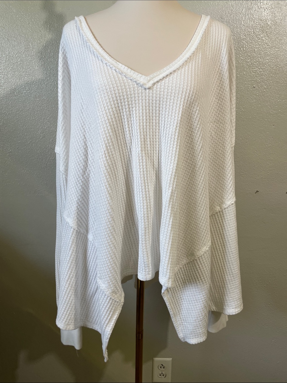 We The Free Waffle Knit Sharkbite Hem Oversized Boho Thermal Top XL White Cozy